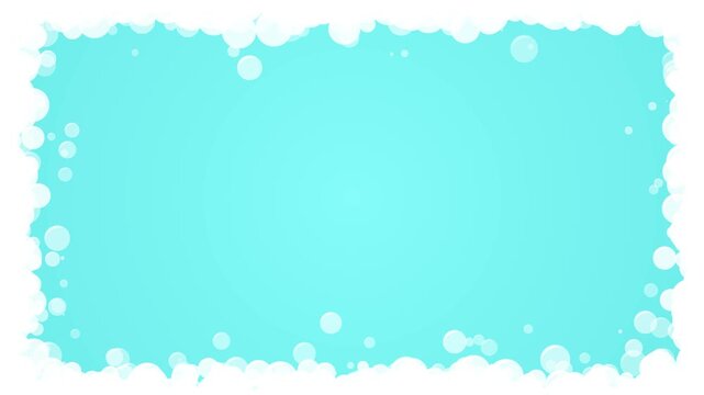 Floating Cartoon Soap Bubble and Foam Border Frame on blue animation,air bubbles cosmetics and cleaning social media motion design element