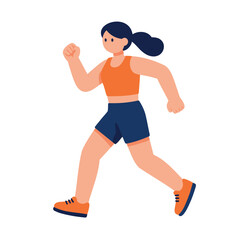 Fototapeta premium Illustration of a young woman jogging with an orange top and blue shorts