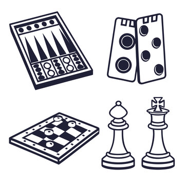 Backgammon dice checkers chess pieces illustration with board games game pieces game set