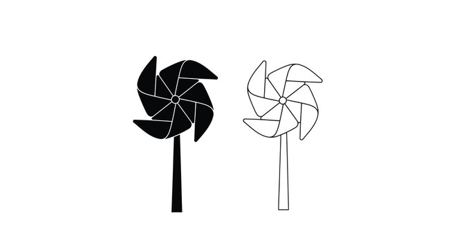 Pinwheel Toy Silhouette With Line Art Version Black And White