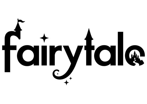 Minimalist fairytale typography logo featuring castle towers, magical stars, and a hidden fantasy castle integrated into bold modern lettering.