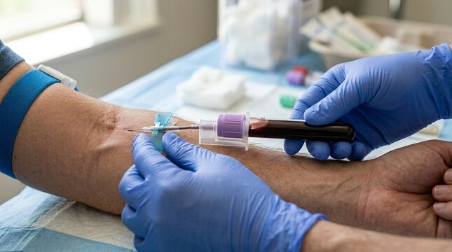 Vacutainer Tube Filling With Venous Blood Forearm Phlebotomy Blood Collection