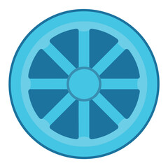 Naklejka premium Illustration of a simple wheel with spokes in shades of blue for transportation designs