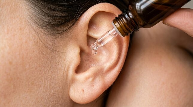 Ear Drop Bottle Tilted Above Ear Canal Instilling Otic Medication Otology