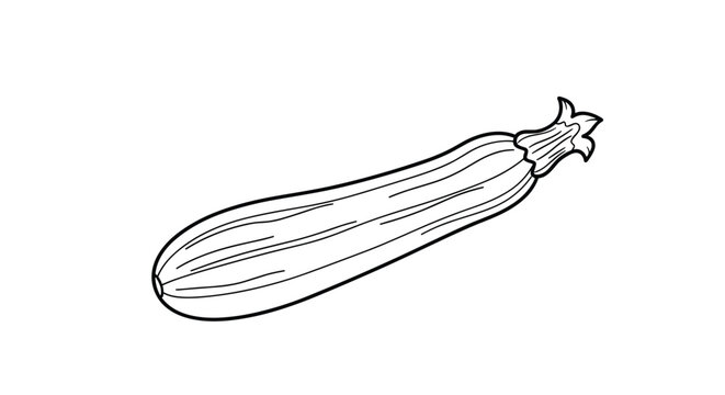 Simple black outline drawing of a fresh zucchini squash, perfect for cooking, recipes, and coloring books.