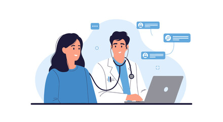 Fototapeta premium Doctor and Patient Telemedicine Consultation with Digital Communication Icons
