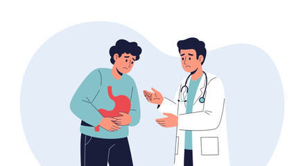 Fototapeta premium Doctor Consults Patient with Stomach Pain, Medical Illustration Concept