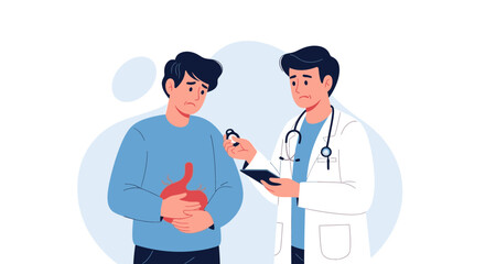 Fototapeta premium Doctor Consulting Patient with Stomach Pain, Medical Illustration