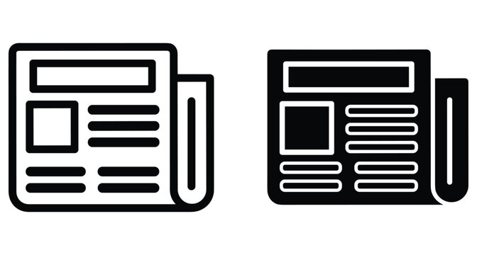 newspaper icon set featuring outline and solid glyph styles for news media journalism publication press article and daily report information