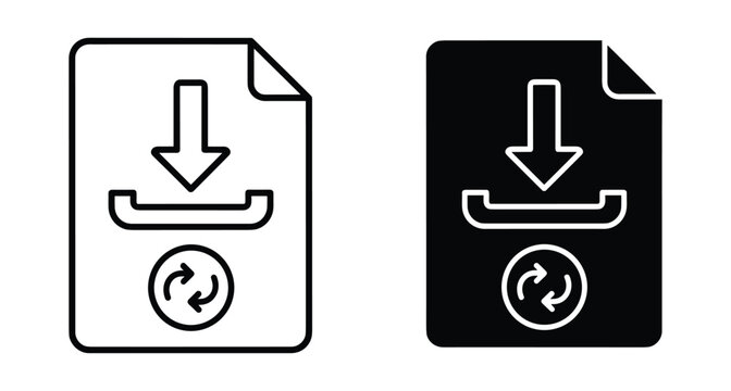 Download file sync icon set with arrow and refresh symbol for data transfer storage management and digital document processing interface