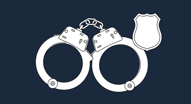 Police handcuffs and law enforcement badge vector illustration symbolizing crime prevention and justice system.