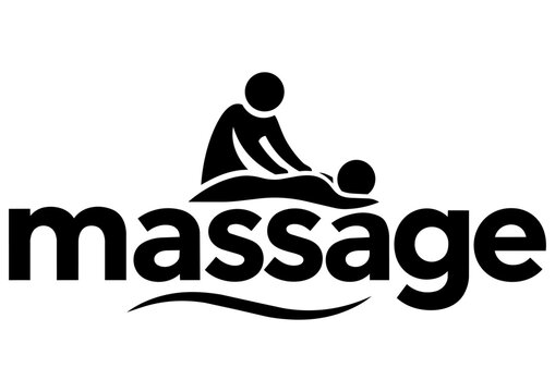 Minimalist massage typography logo featuring a stylized massage therapy silhouette integrated above bold modern lettering.