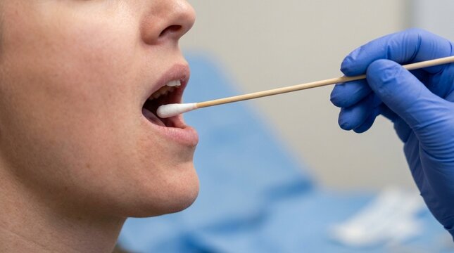 Throat Swab Inserted Into Mouth Tonsillar Fossa Culture Specimen Collection