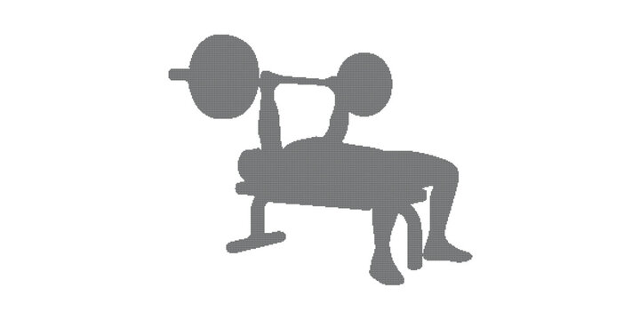 Man Athlete Silhouette Doing Barbell Bench Press Heavy Chest Workout Vector EPS Illustration with Black Halftone Grid Pattern