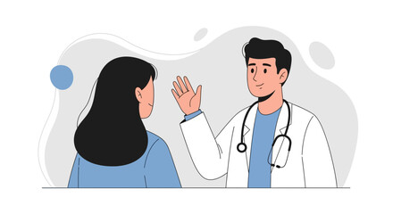 Fototapeta premium Friendly Doctor Greeting Patient in Modern Flat Illustration Style