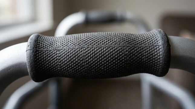 Zimmer Frame Walker Grip Handles Close-Up Rubber Texture Elderly Mobility Aid