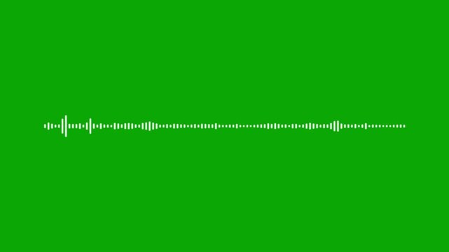 Audio spectrum animation, white sound frequency wave, music equalizer bars, voice recorder visualization, digital waveform movement, reactive sound meter, green background, 4k animation