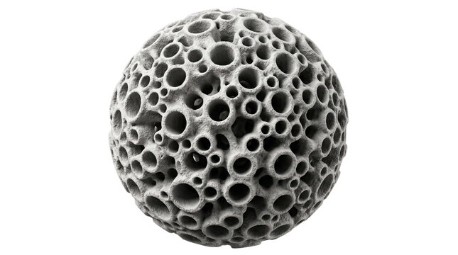 Porous Sphere, Abstract Object, Close-up of a textured porous spherical object with many hollow tubes, isolated on transparent background