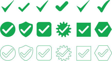Modern Check Mark and Approval Symbols Icons Set Black Filled Tick, Verified and Confirmation Vector Pack Clean Success, Validation and Accepted Sign Silhouette Collection © Kamran