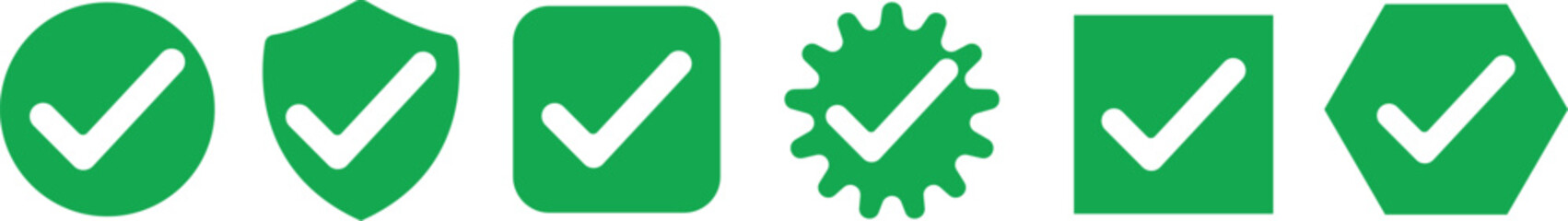 Modern Check Mark and Approval Symbols Icons Set Black Filled Tick, Verified and Confirmation Vector Pack Clean Success, Validation and Accepted Sign Silhouette Collection © Kamran