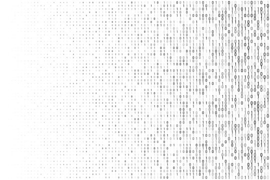 Data code background with digital 1 and 0 numbers. Binary matrix abstract backdrop. Technologic abstract digital elements with transfer gradient effect. Vector