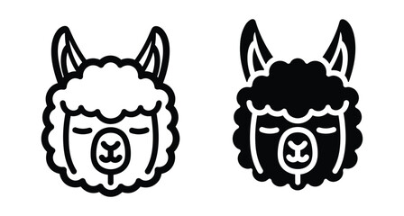 Fototapeta premium Cute llama alpaca head icon set with outline and solid glyph styles for animal logo design and web graphics