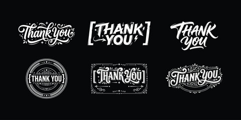 Six hand lettered thank you phrases in white on black background © Ruhina