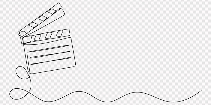 Continuous line drawing of a clapperboard on a minimalist background. No editable strokes, Continuous one line drawing of a movie clapperboard icon on white background vector illustration. Vector