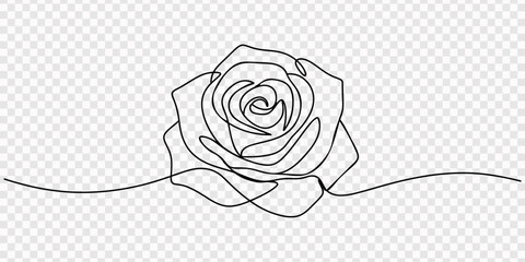 Rose flower in continuous line art drawing style. Black linear sketch isolated on white background. Vector illustration, Continuous line art illustration of a rose flower. A minimalist and elegant © Line pro
