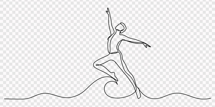One line drawing of a person dancing, minimalist art, continuous line, dynamic pose, Elegant Ballerina Dancing in Tutu, One Line Drawing, Abstract dancer in continuous one line art drawing style.