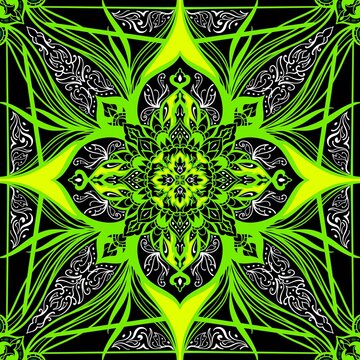 Illustration of bandana and scarf pattern design, unique abstract pattern with bright colors, my own work not ai generate