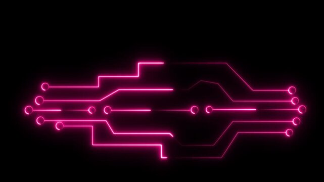 red Glowing neon Circuit. Computer Processing and organizing data. Abstraction neon Lines moving up screen saver. Glowing neon line up 4k video animation black   Background.
