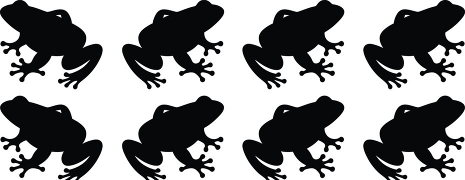 Frog Silhouette Vector Collection, Amphibian Animal Icons Set with Jumping Frog Shapes for Wildlife Nature Design