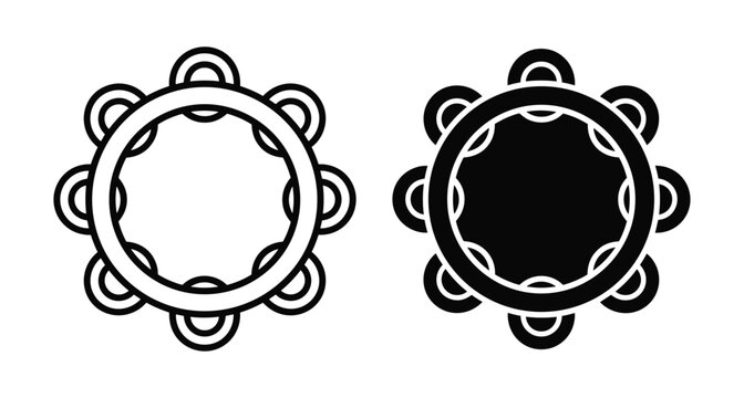 tambourine musical instrument icon set with outline and solid black circular percussion symbols for rhythm music design and sound projects