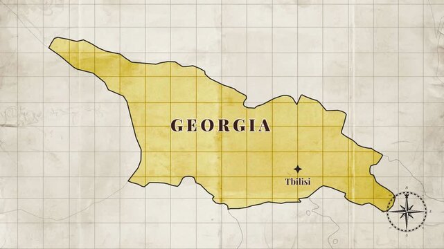 Vintage Georgia Map Animation with Tbilisi Location on Antique Paper Background