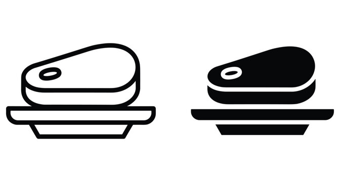 Meat steak icon set with outline and solid glyph styles on plate for restaurant menu food delivery and cooking apps