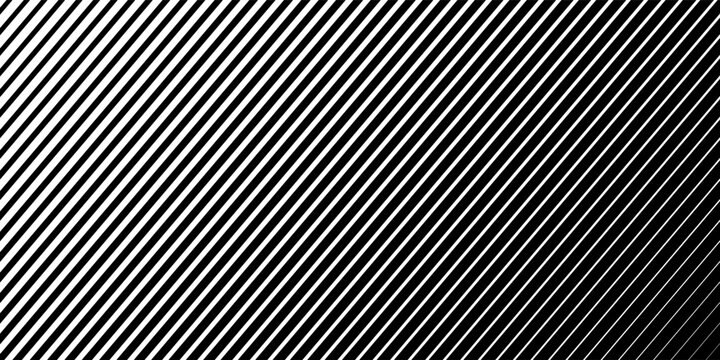 Abstract diagonal line halftone pattern background. Simple black and white vector illustration of geometric parallel stripes gradient texture, modern minimal graphic layout, and optical transition wal