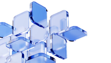 Obraz premium Abstract blue glass floating panels for technology background. Cloud computing concepts, IT corporate websites, or futuristic UI app interface design layouts. 3d rendering