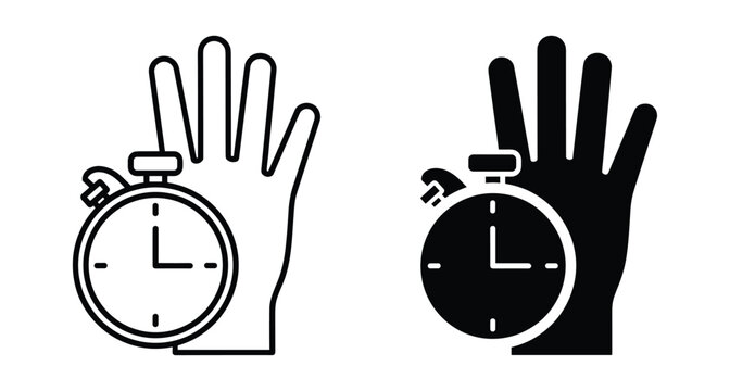 stopwatch and hand icon set representing time management speed efficiency measurement deadline productivity sports countdown timer control performance fast service