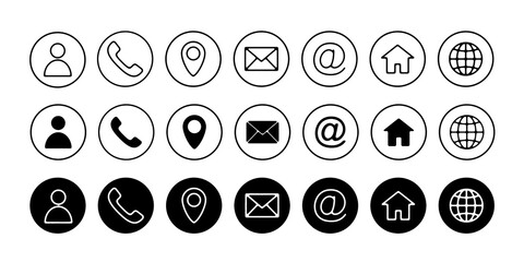 Contact information and communication icon set. Web, business card and contact us line vector icons. © Selter