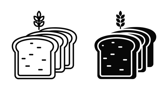 sliced bread loaf icon set with wheat stalk symbol for bakery shop menu design breakfast food toast sandwich grain product