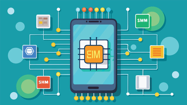 Smartphone circuit board with EIM chip and connections during digital transformation concept with flat design style