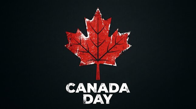 Canada Day celebration with red maple leaf on black background
