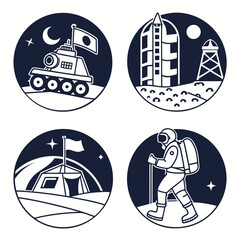 Space exploration illustration with lunar rover rocket astronaut outer space suit © vaijan