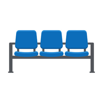 Blue Waiting Room Chairs in a Row with Metal Frame Vector Illustration for Airport or Station