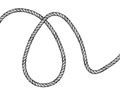 Vintage Style Hand Drawn Rope Loop Illustration, Engraved Black and White Nautical Cord Graphic Element
