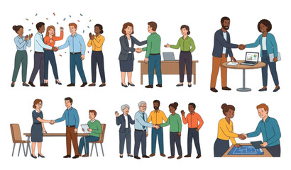 Business Handshake and Cooperation Illustration Pack Featuring Teamwork Professional Greetings and Strategic Agreements © mstfarida