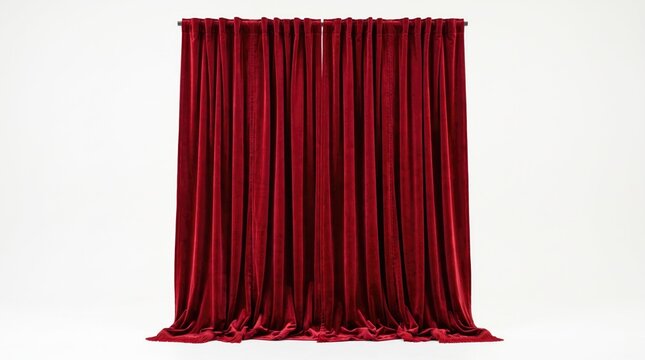 Red velvet curtain isolated on white background