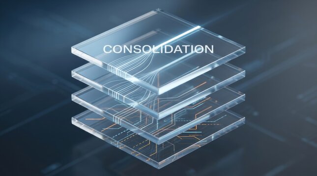 Abstract digital layered structure representing data consolidation and technological advancement