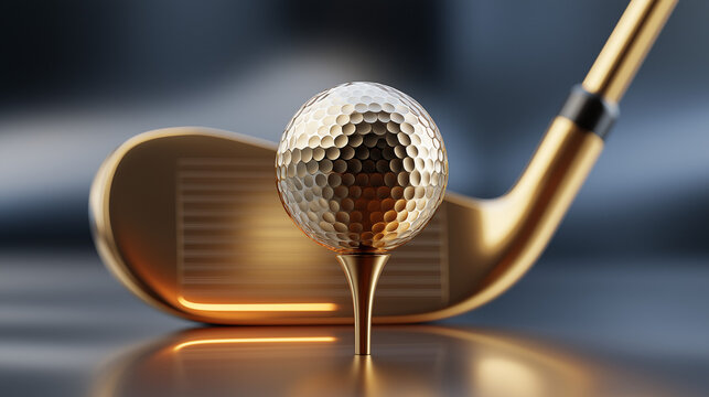 Golf ball on tee with club representing sports and recreation